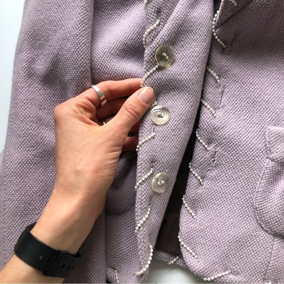 KAY UNGER Womens Light Purple Blazer Silk Wool Blend Beads Embroidered Hems Sz 4 - Picture 8 of 14